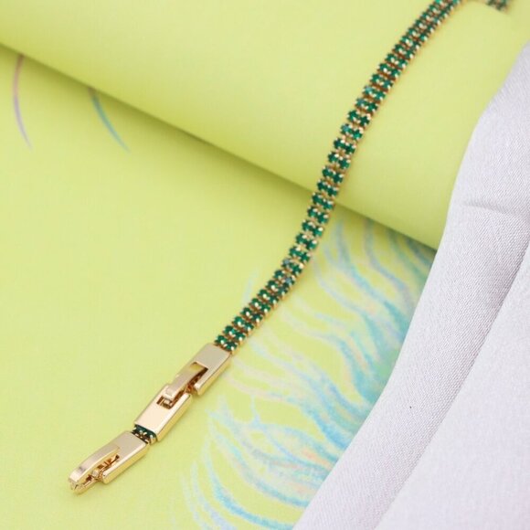 Rose Gold Bracelet with Green Stones, XPBL0679 - Picture 5 of 12